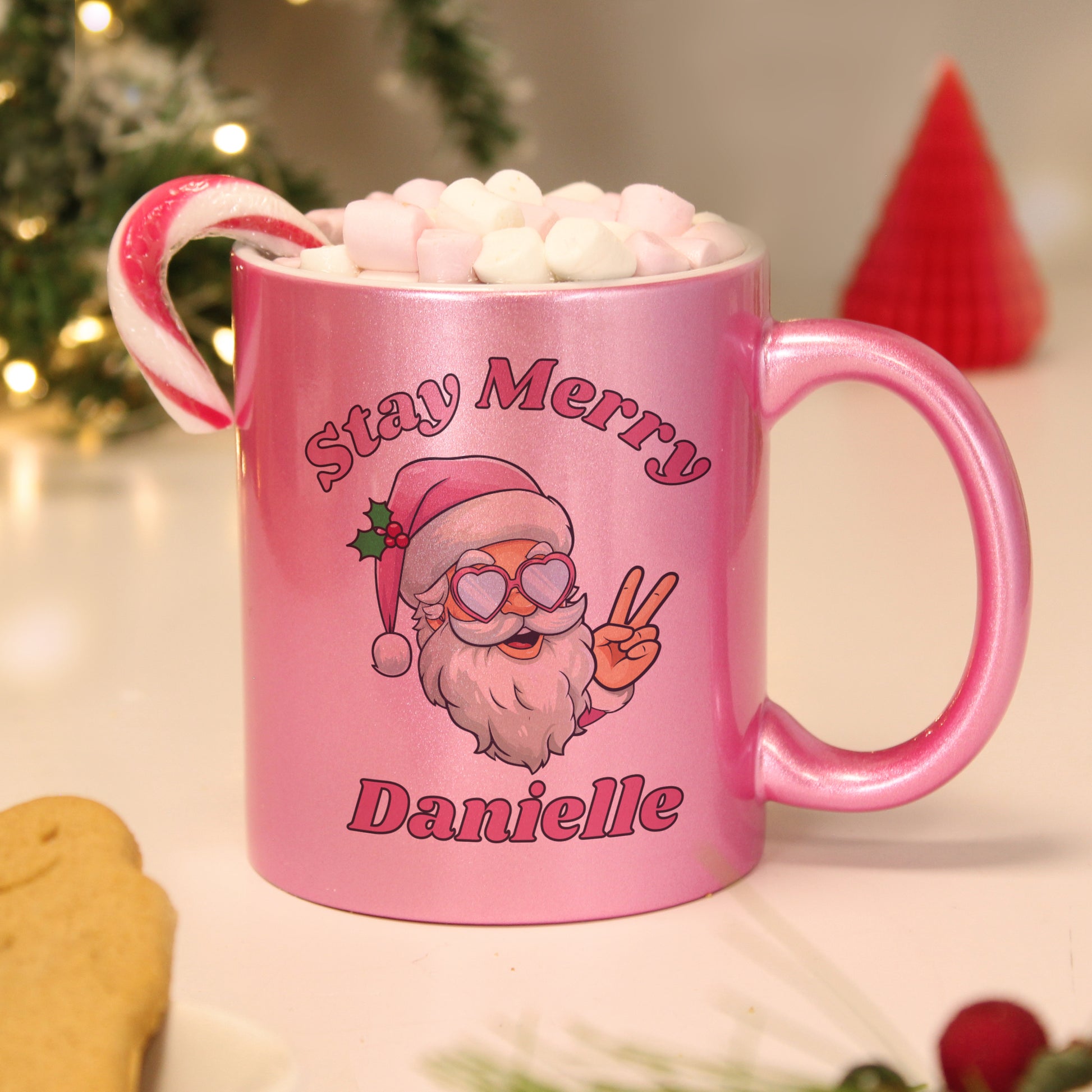 Personalised Stay Merry Santa Pink Mug - MK&JD Gifts