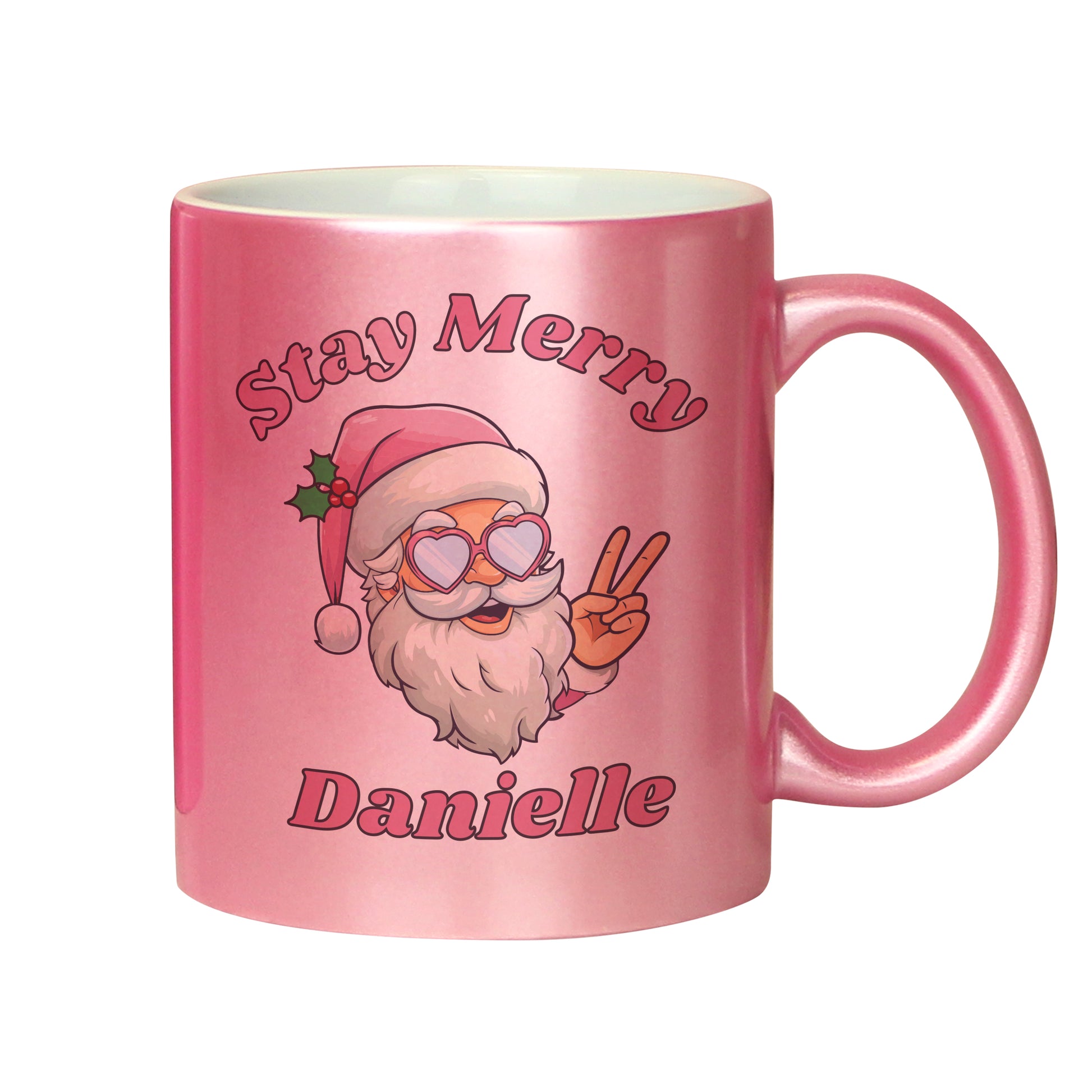 Personalised Stay Merry Santa Pink Mug - MK&JD Gifts