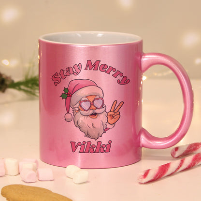 Personalised Stay Merry Santa Pink Mug - MK&JD Gifts