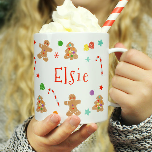Personalised Gingerbread Pattern Plastic Mug - MK&JD Gifts