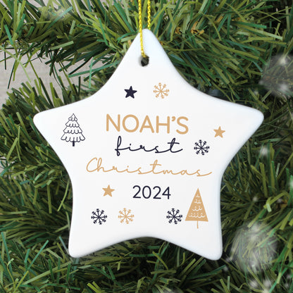 Personalised First Christmas Star Christmas Tree Decoration - MK&JD Gifts