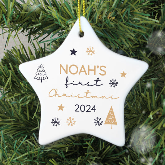 Personalised First Christmas Star Christmas Tree Decoration - MK&JD Gifts