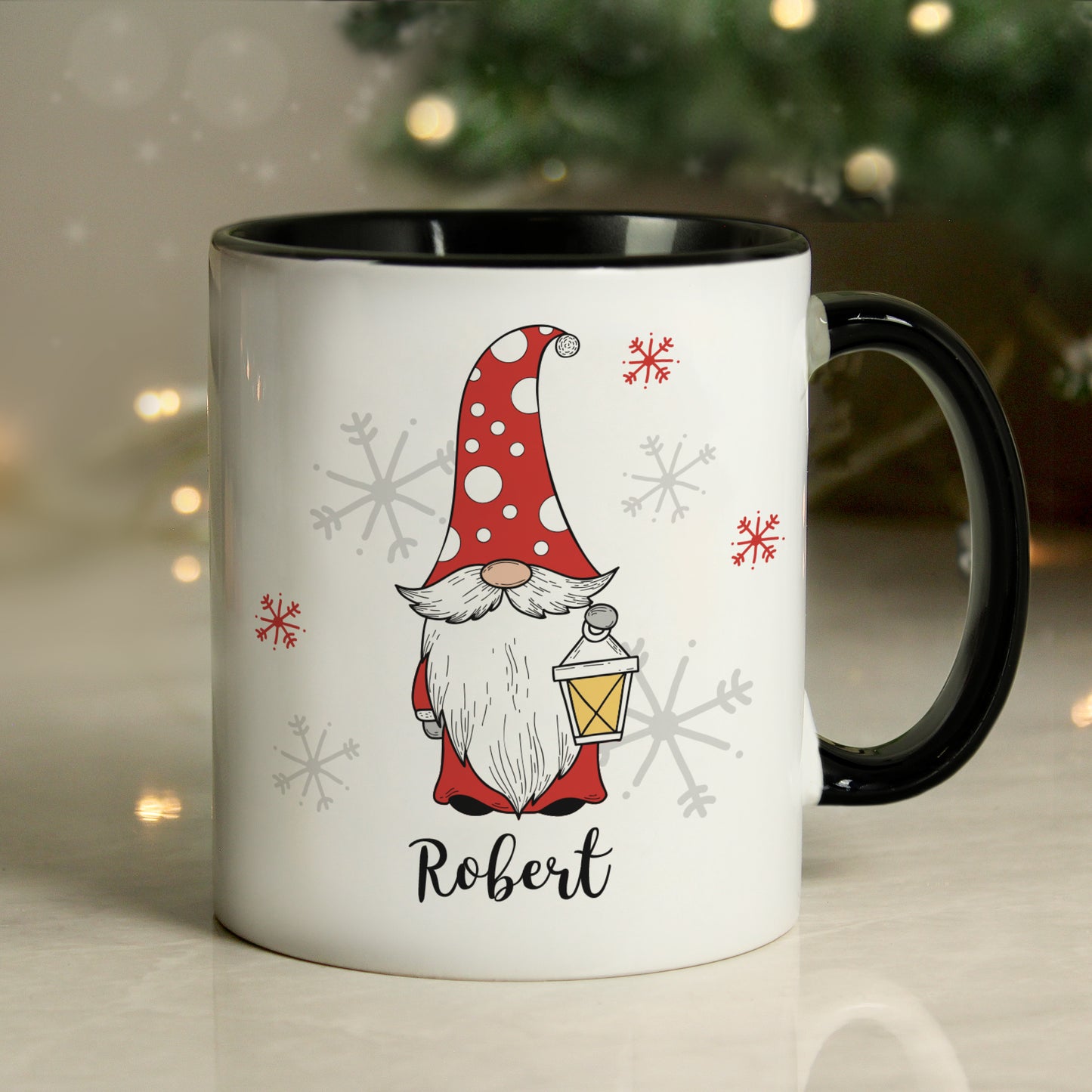 Personalised Gonk Family Black Handled Christmas Mug - Male - MK&JD Gifts