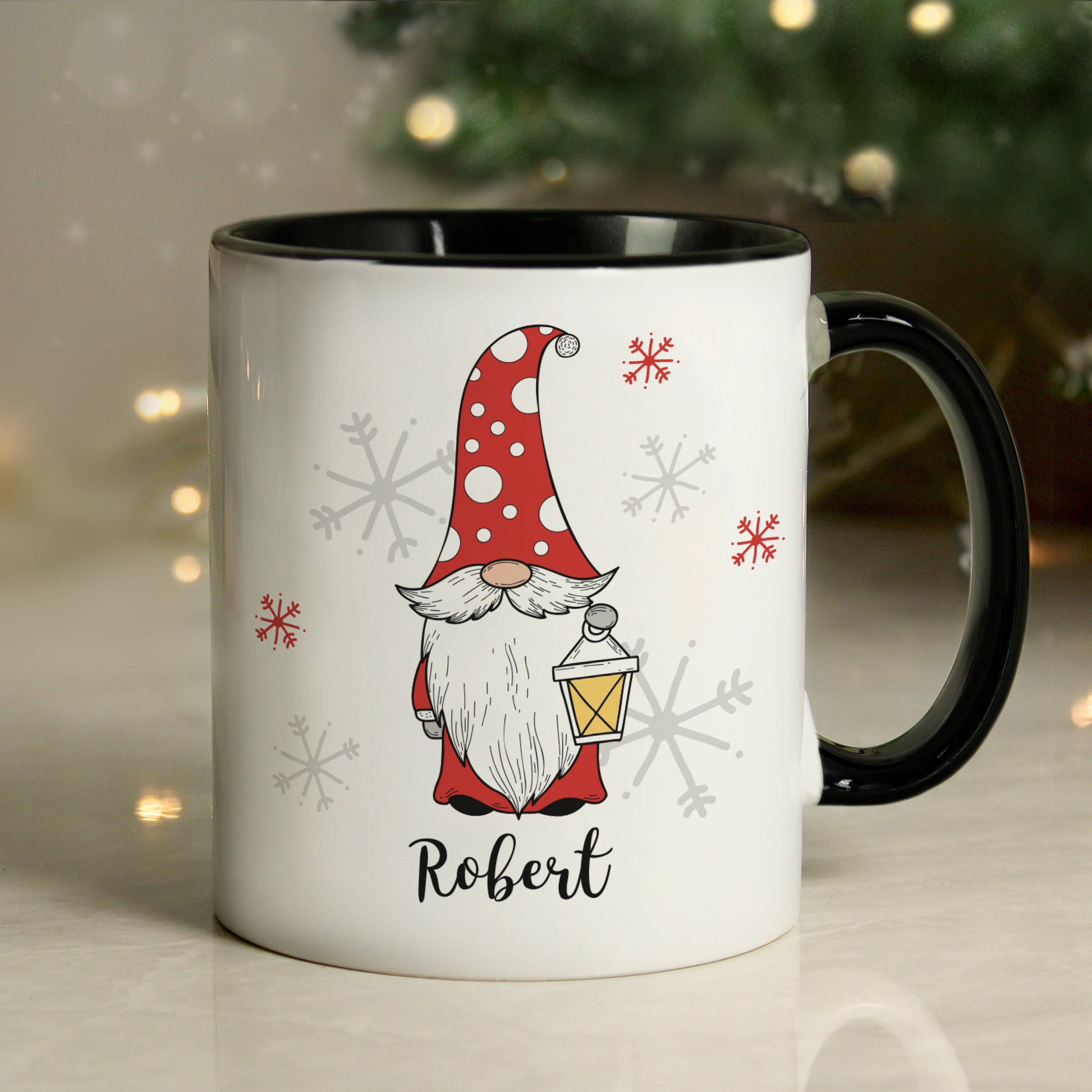 Personalised Gonk Family Black Handled Christmas Mug - Male - MK&JD Gifts