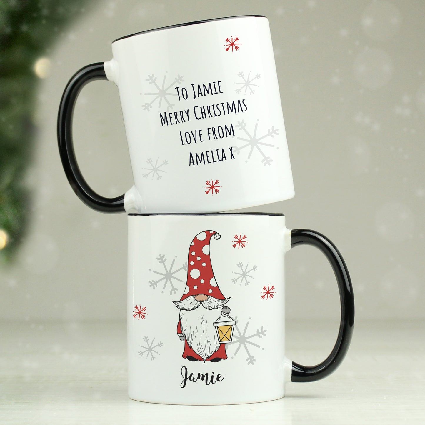 Personalised Gonk Family Black Handled Christmas Mug - Male - MK&JD Gifts
