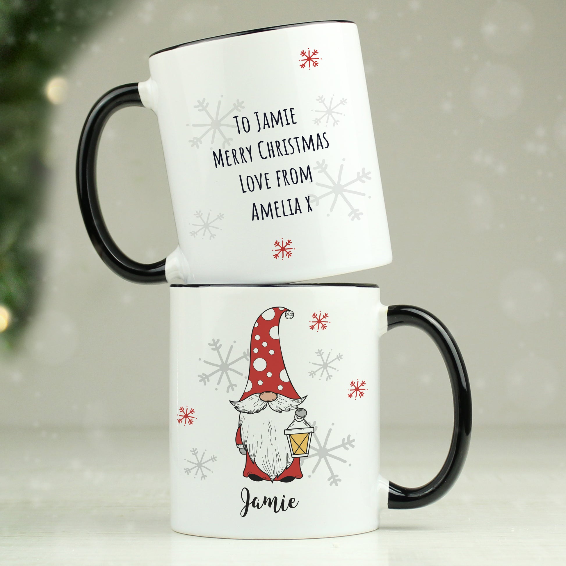 Personalised Gonk Family Black Handled Christmas Mug - Male - MK&JD Gifts