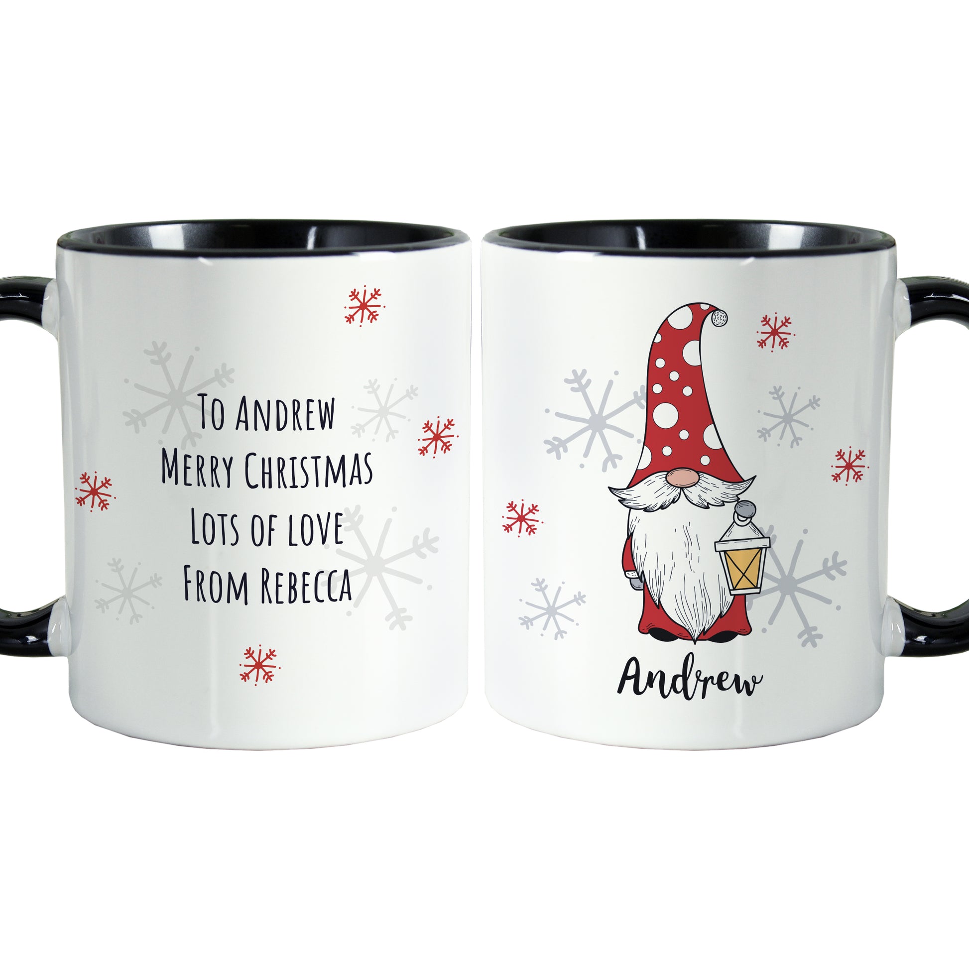 Personalised Gonk Family Black Handled Christmas Mug - Male - MK&JD Gifts