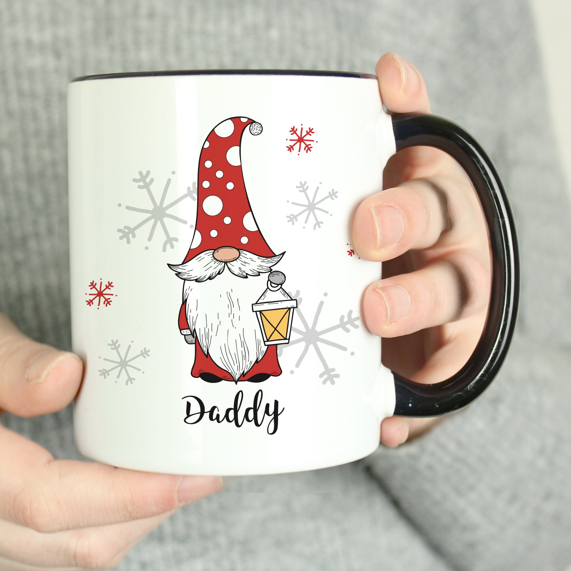 Personalised Gonk Family Black Handled Christmas Mug - Male - MK&JD Gifts