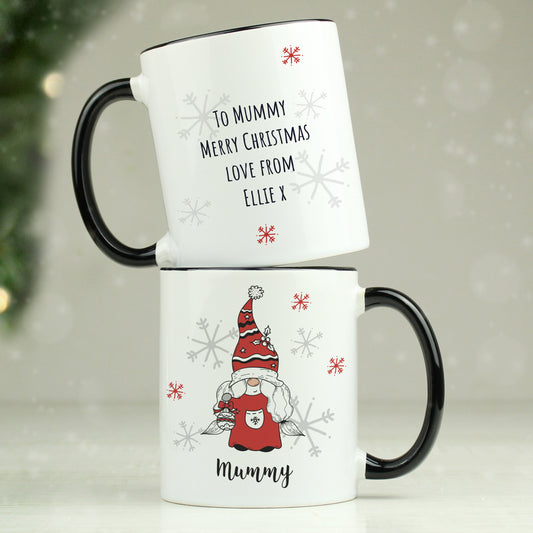 Personalised Gonk Family Black Handled Christmas Mug - Female - MK&JD Gifts