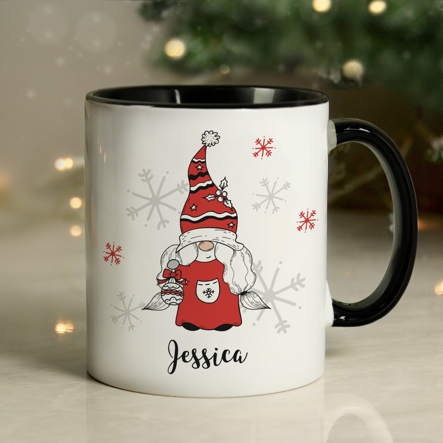 Personalised Gonk Family Black Handled Christmas Mug - Female - MK&JD Gifts