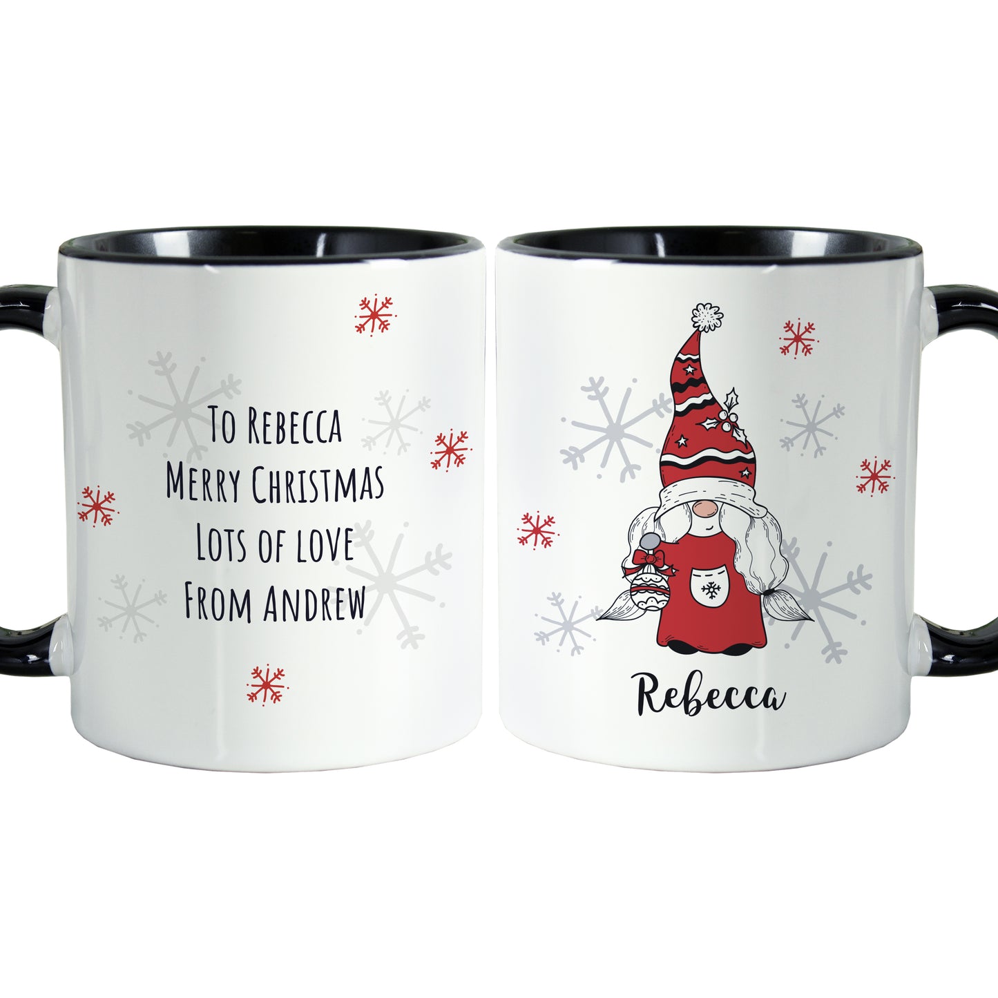 Personalised Gonk Family Black Handled Christmas Mug - Female - MK&JD Gifts