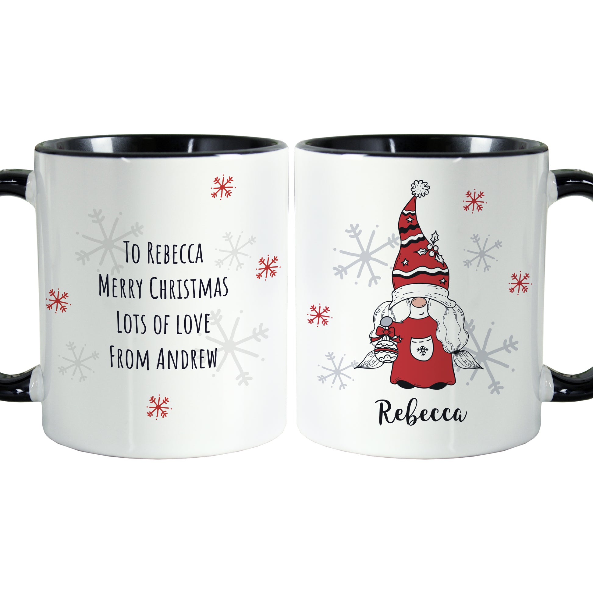 Personalised Gonk Family Black Handled Christmas Mug - Female - MK&JD Gifts