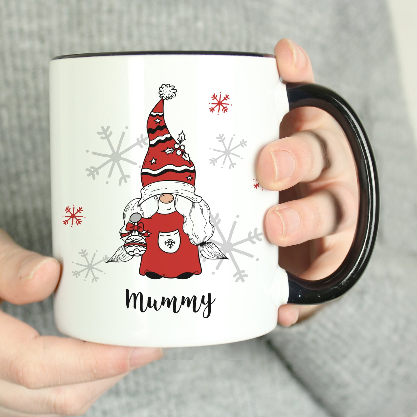 Personalised Gonk Family Black Handled Christmas Mug - Female - MK&JD Gifts