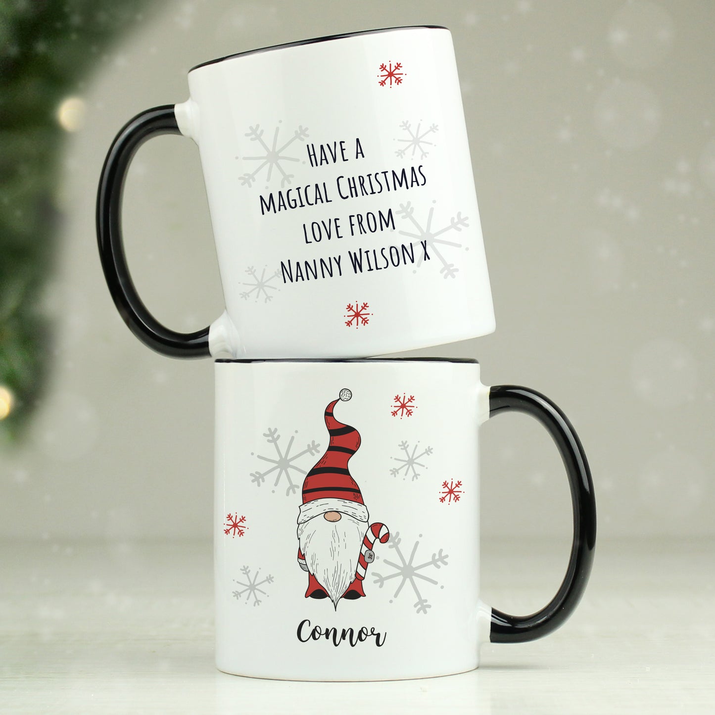 Personalised Gonk Family Black Handled Christmas Mug - Boy - MK&JD Gifts