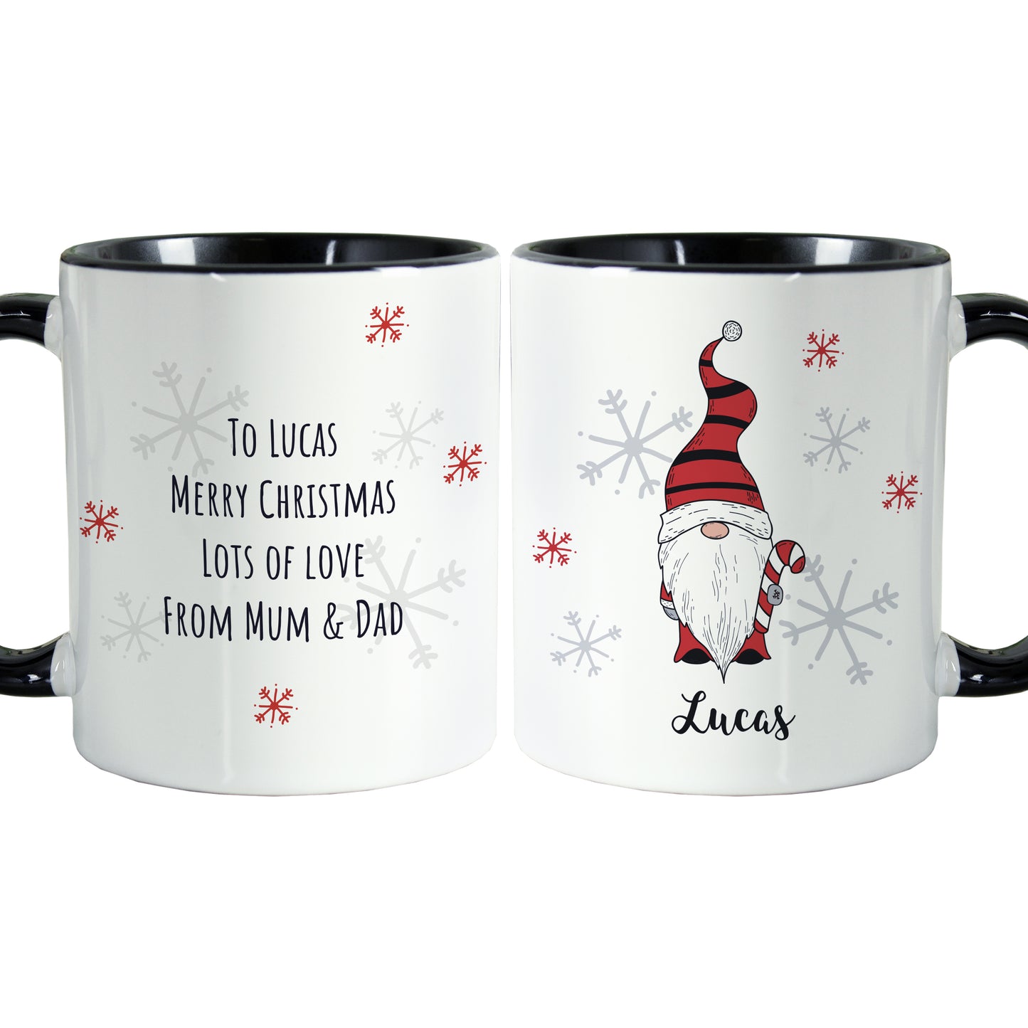 Personalised Gonk Family Black Handled Christmas Mug - Boy - MK&JD Gifts
