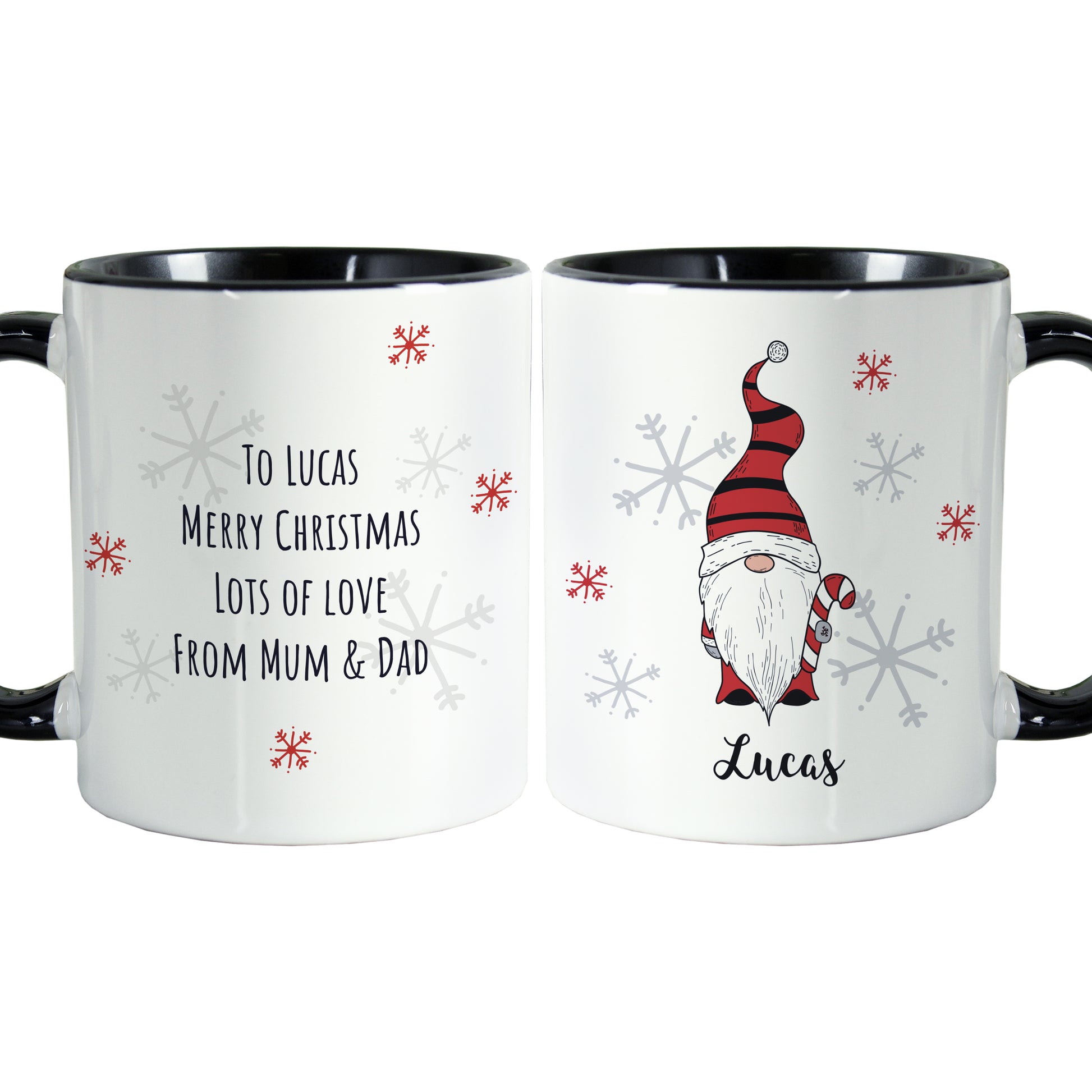 Personalised Gonk Family Black Handled Christmas Mug - Boy - MK&JD Gifts