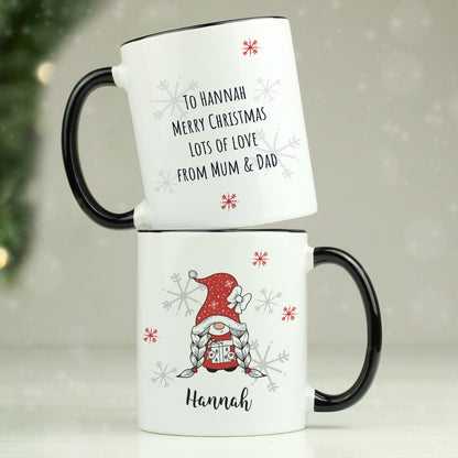 Personalised Gonk Family Black Handled Christmas Mug - Girl - MK&JD Gifts