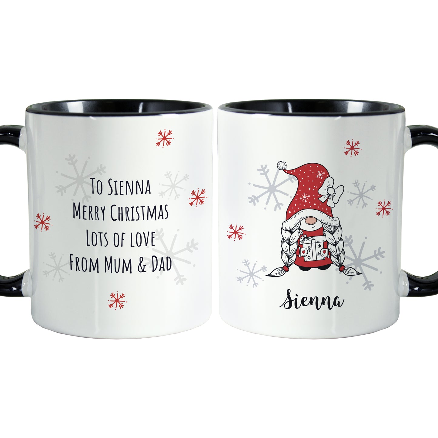 Personalised Gonk Family Black Handled Christmas Mug - Girl - MK&JD Gifts