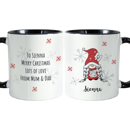 Personalised Gonk Family Black Handled Christmas Mug - Girl - MK&JD Gifts