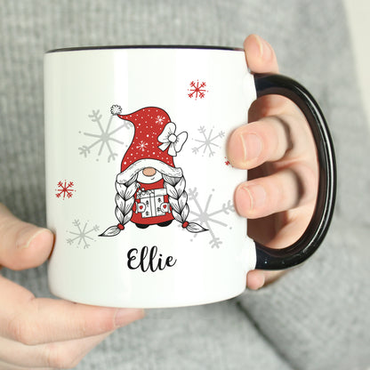 Personalised Gonk Family Black Handled Christmas Mug - Girl - MK&JD Gifts