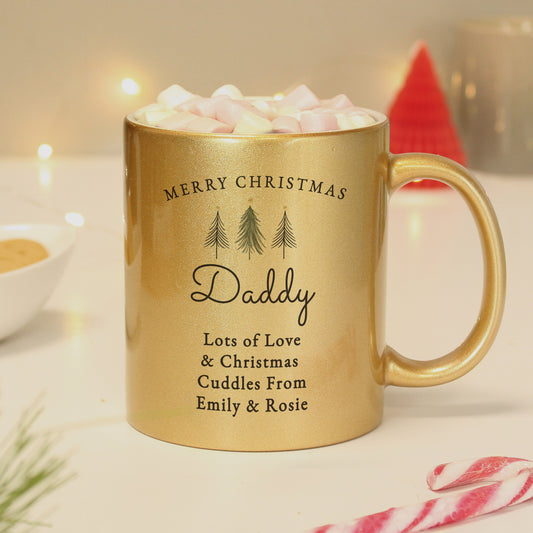 Personalised Christmas Tree Gold Glitter Mug - MK&JD Gifts