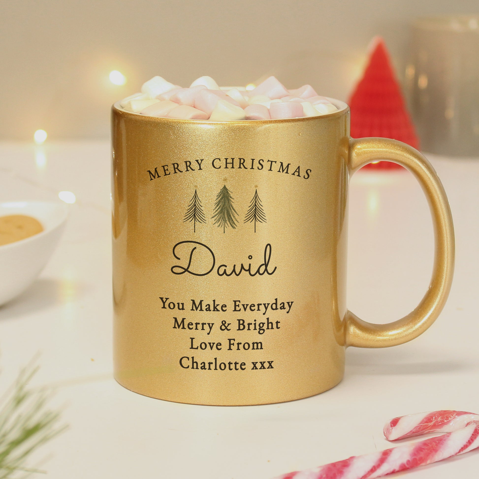 Personalised Christmas Tree Gold Glitter Mug - MK&JD Gifts