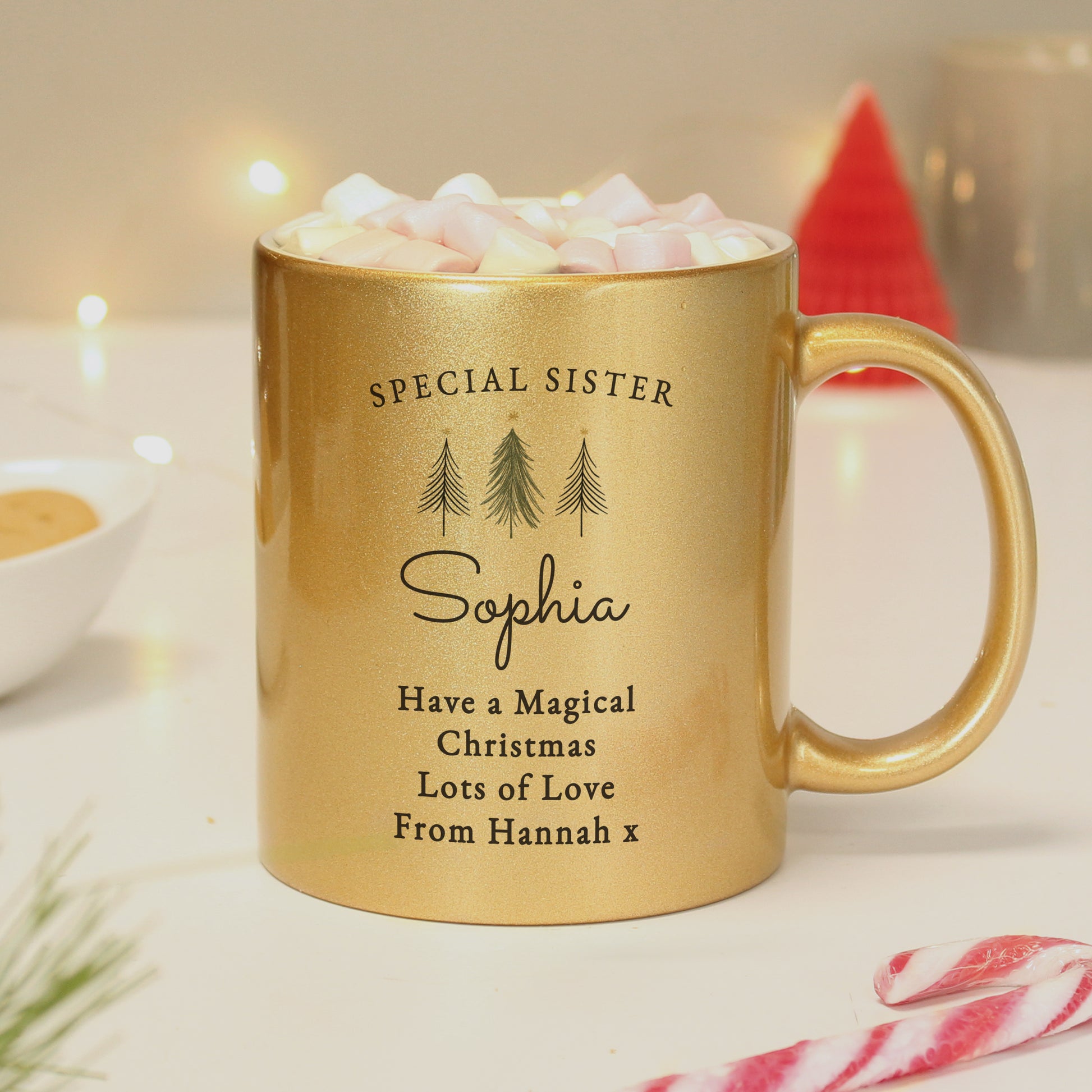 Personalised Christmas Tree Gold Glitter Mug - MK&JD Gifts