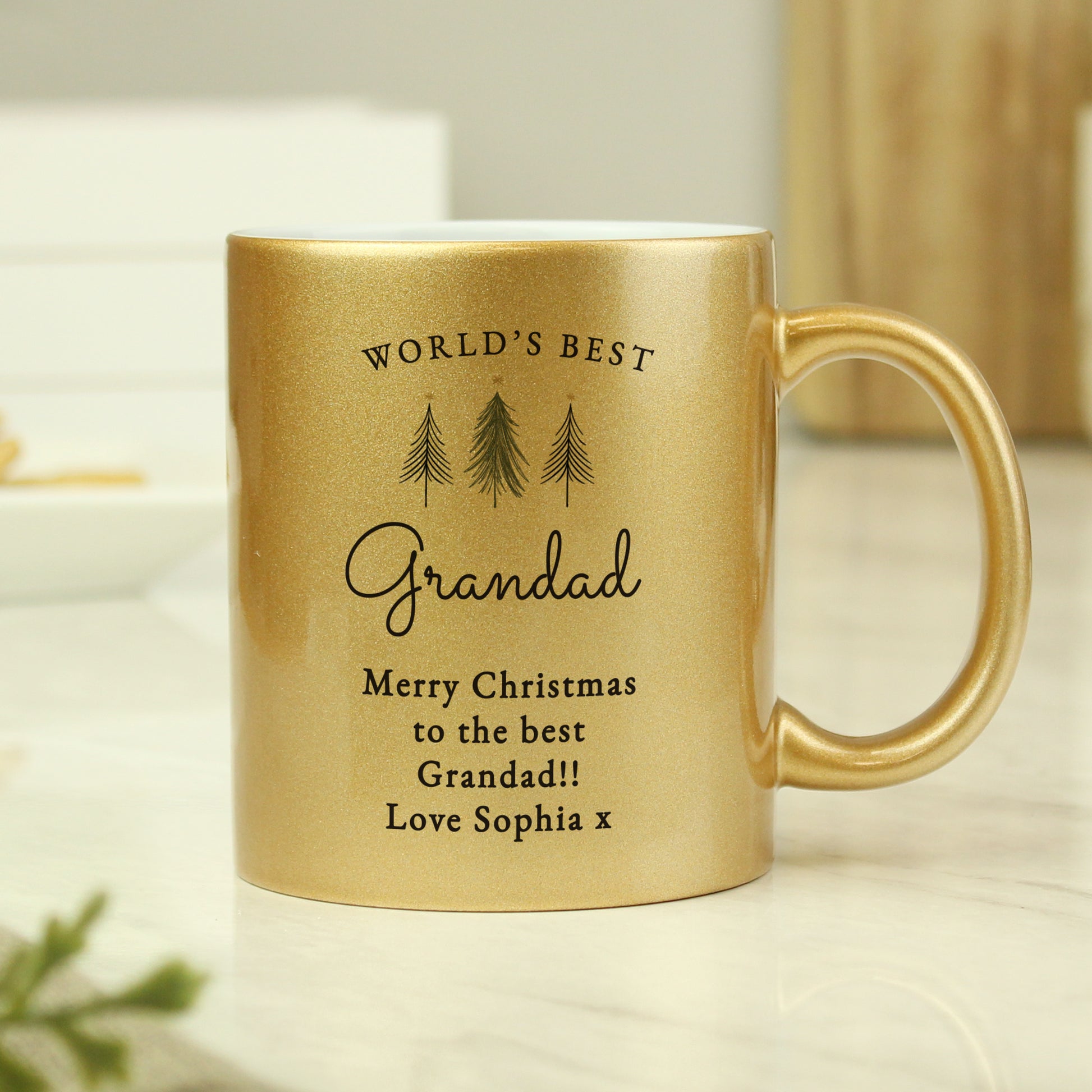 Personalised Christmas Tree Gold Glitter Mug - MK&JD Gifts