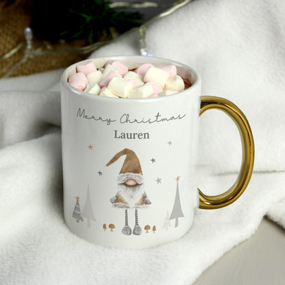 Personalised Christmas Gonk Gold Handed Mug - MK&JD Gifts