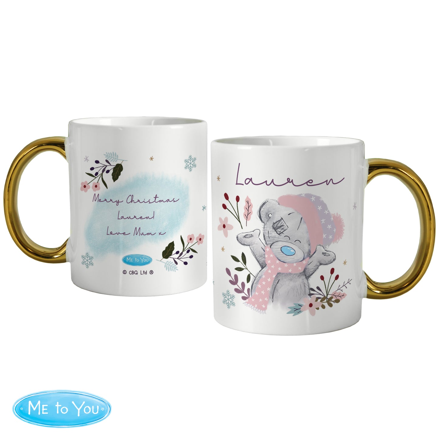 Personalised Me to You Cosy Winter Gold Handled Mug - MK&JD Gifts