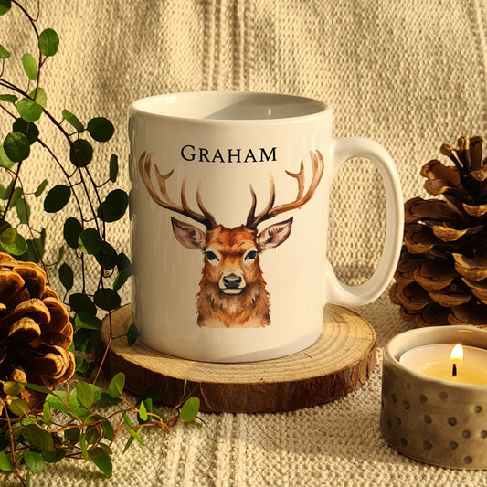 Personalised Watercolour Stag Mug - MK&JD Gifts