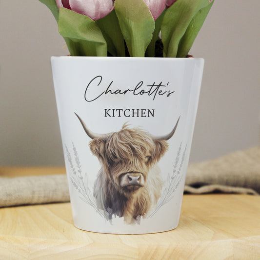 Personalised Highland Cow Plant Pot - MK&JD Gifts