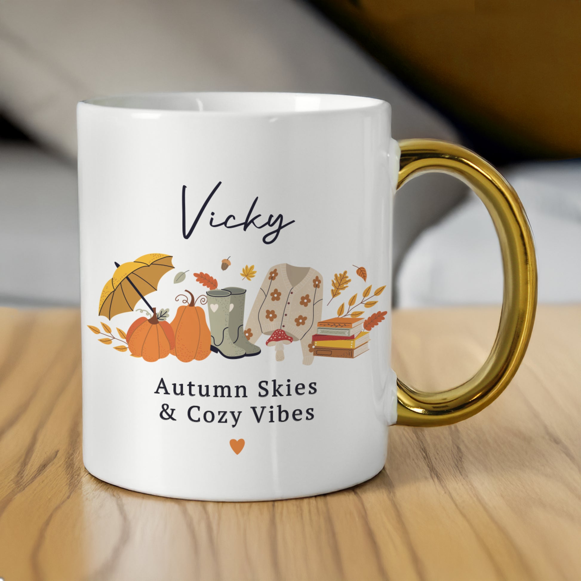 Personalised Autumn Gold Handled Mug - MK&JD Gifts