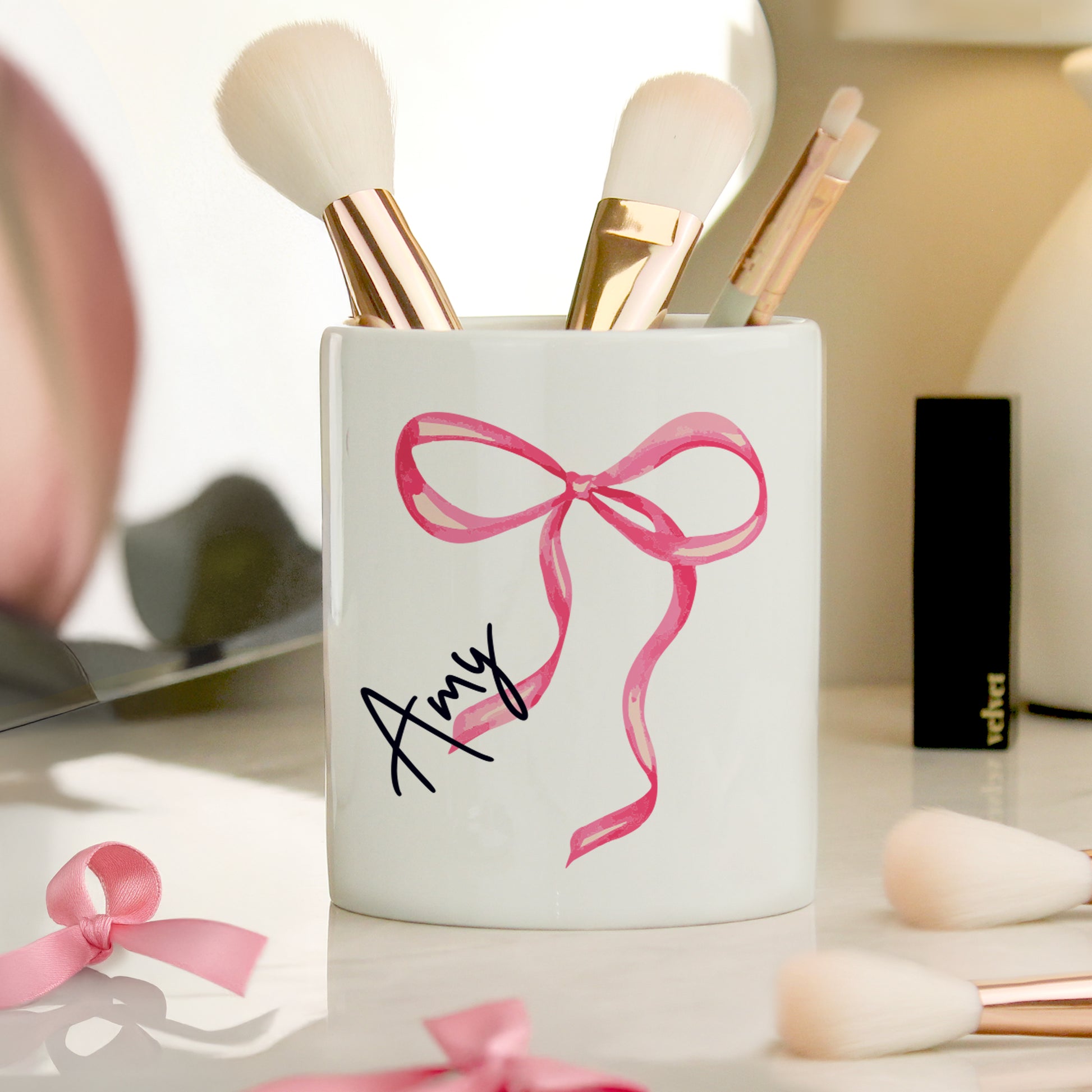 Personalised Bow Make Up Brush Holder - MK&JD Gifts