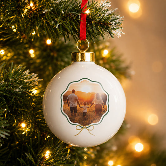 Personalised Scallop Bow Photo Upload Ceramic Bauble - MK&JD Gifts