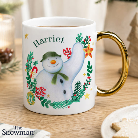 Personalised The Snowman Christmas Wishes Gold Handle Mug - MK&JD Gifts