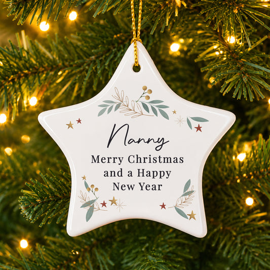 Personalised Christmas Botanical Ceramic Star Decoration – MK&JD Gifts