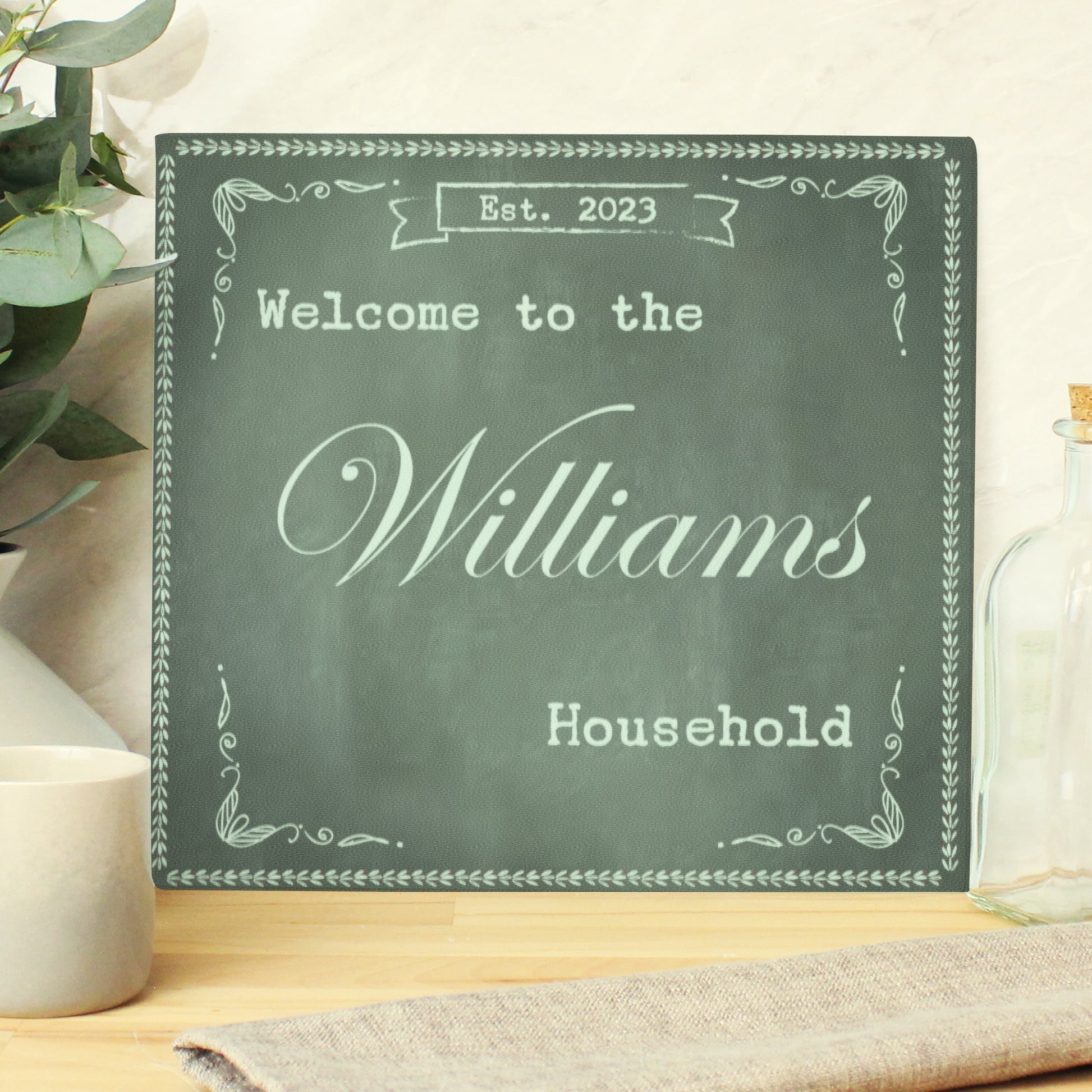 Personalised Family Chalk Glass Chopping Board/Worktop Saver - MK&JD Gifts