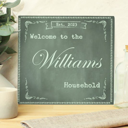 Personalised Family Chalk Glass Chopping Board/Worktop Saver - MK&JD Gifts
