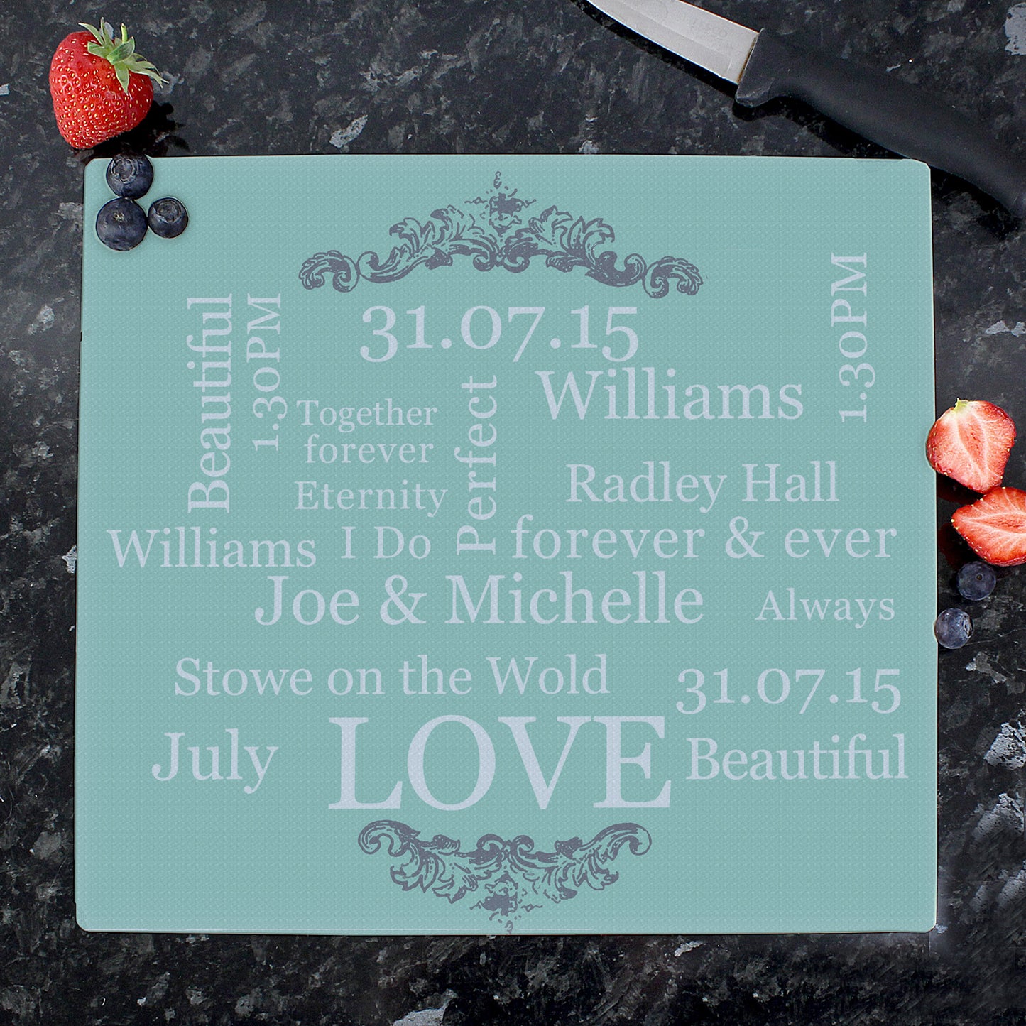Personalised Typography Glass Chopping Board/Worktop Saver - MK&JD Gifts