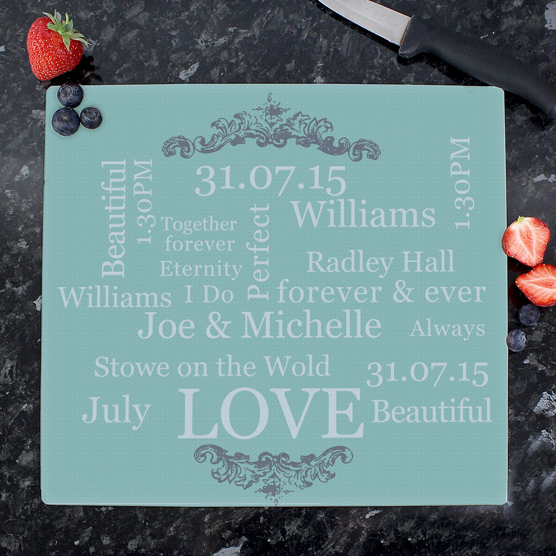 Personalised Typography Glass Chopping Board/Worktop Saver - MK&JD Gifts