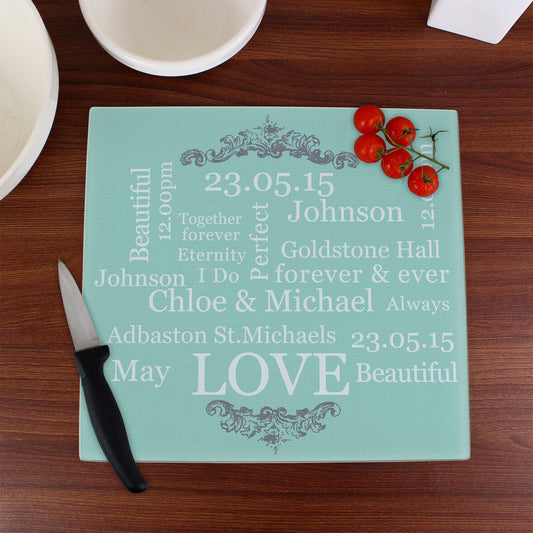 Personalised Typography Glass Chopping Board/Worktop Saver - MK&JD Gifts