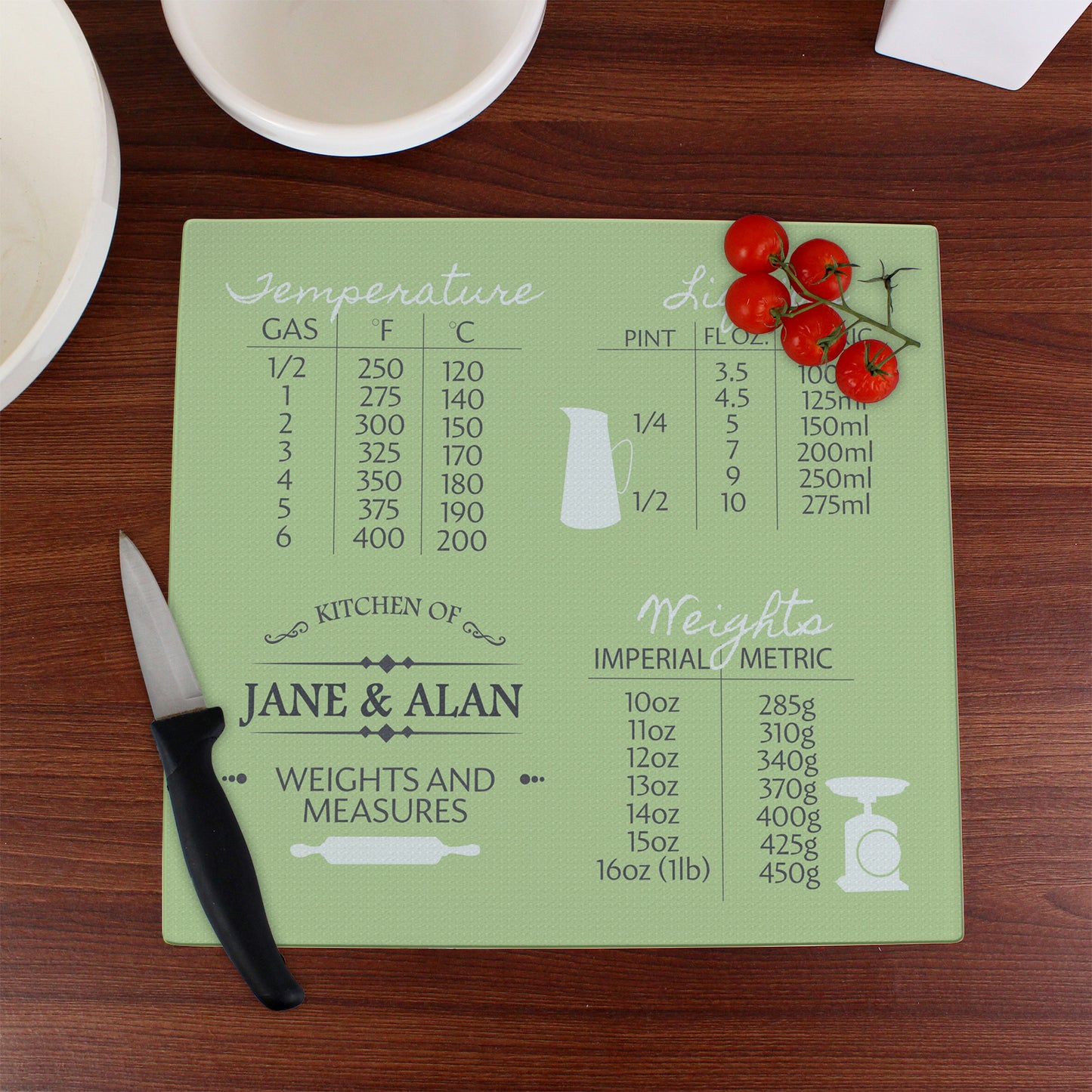 Personalised Conversions Glass Chopping Board/Worktop Saver - MK&JD Gifts