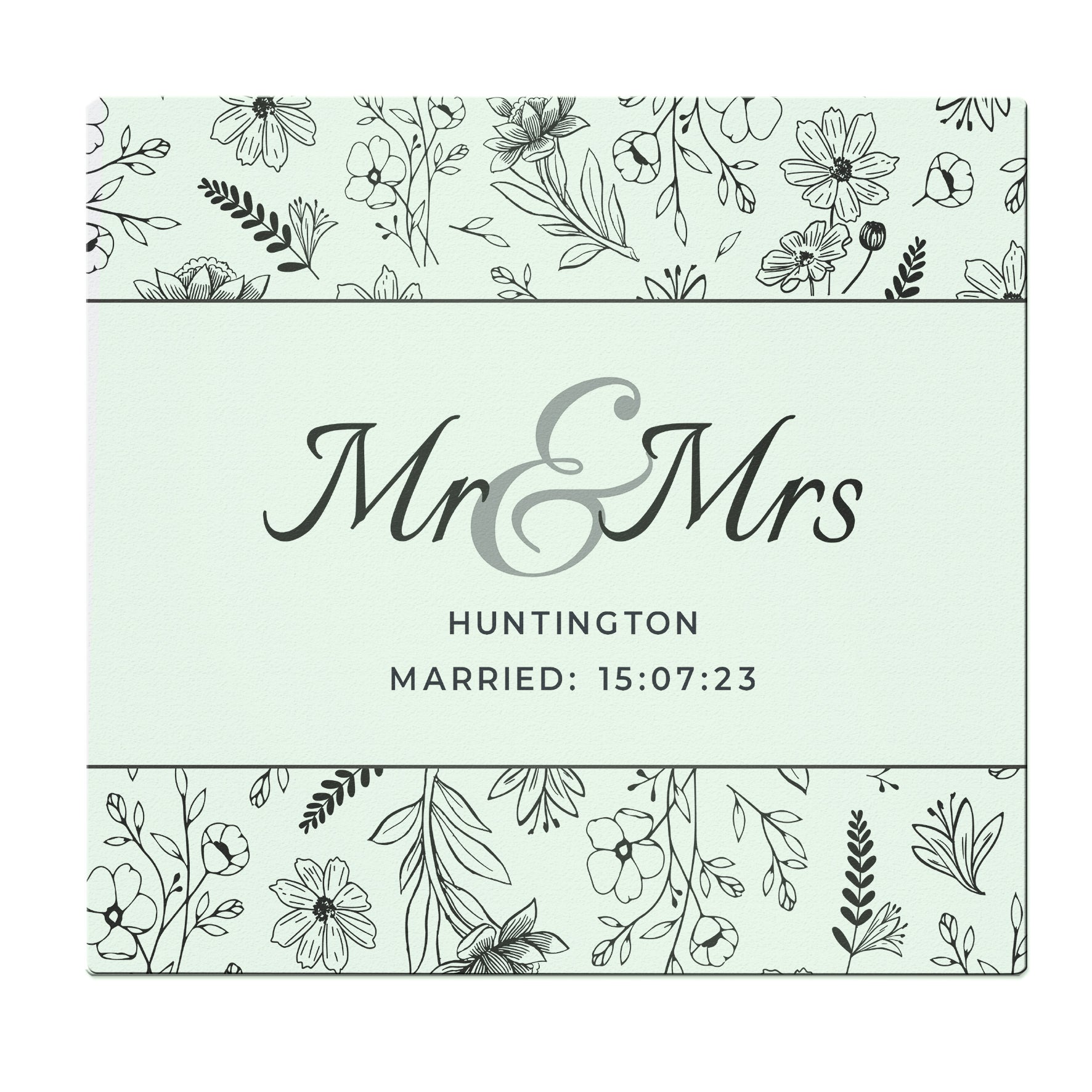 Personalised Mr & Mrs Botanical Glass Chopping Board/Worktop Saver - MK&JD Gifts
