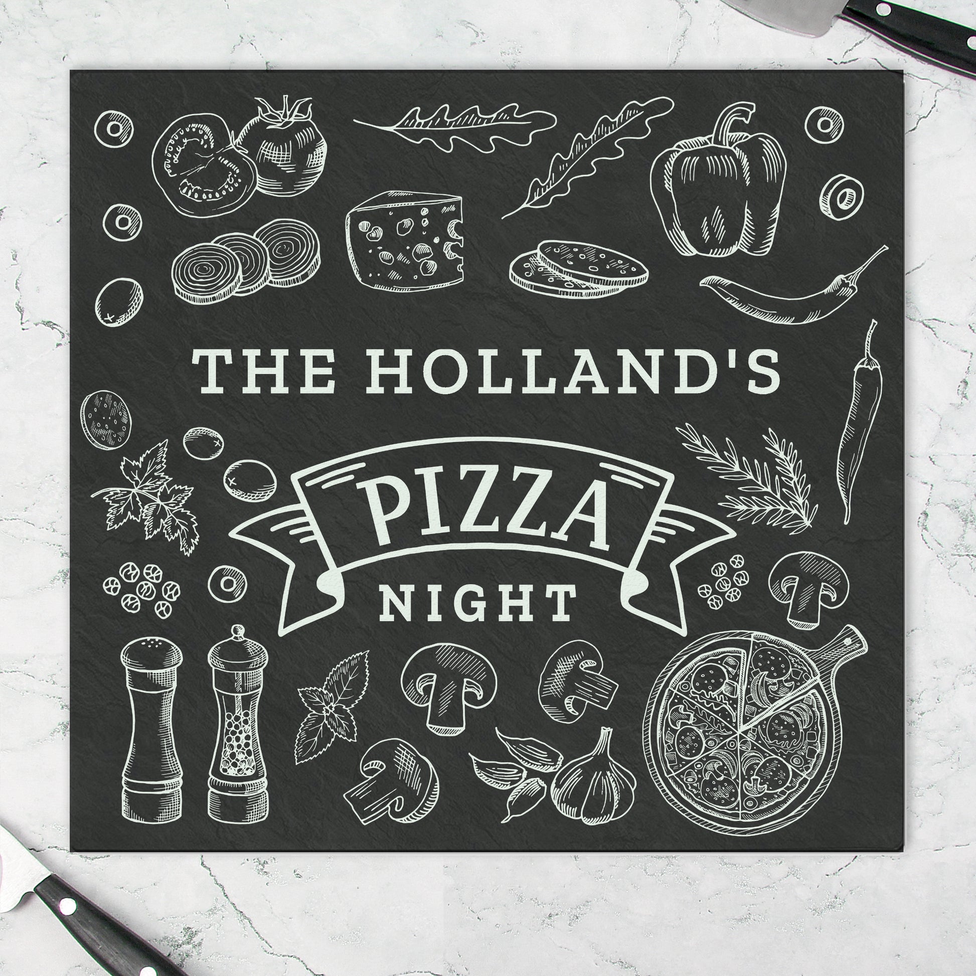 Personalised Pizza Glass Chopping Board/Worktop Saver - MK&JD Gifts