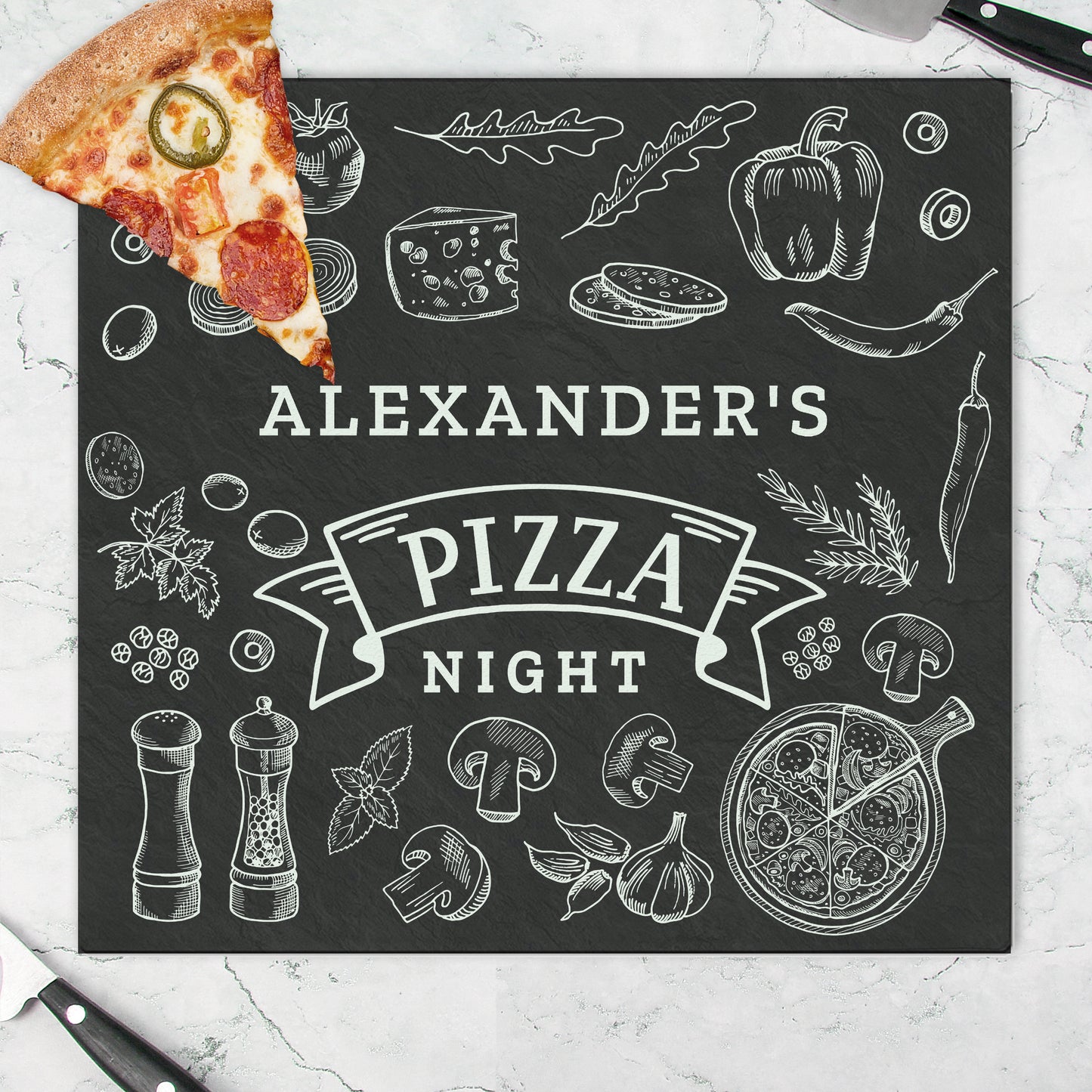 Personalised Pizza Glass Chopping Board/Worktop Saver - MK&JD Gifts