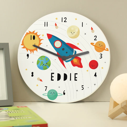Personalised Rocket in Space Large Wooden Clock - MK&JD Gifts