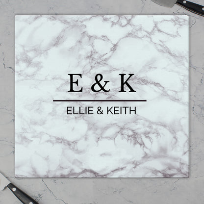 Personalised Marble Effect Glass Chopping Board/Worktop Saver - MK&JD Gifts