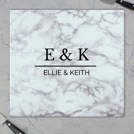 Personalised Marble Effect Glass Chopping Board/Worktop Saver - MK&JD Gifts