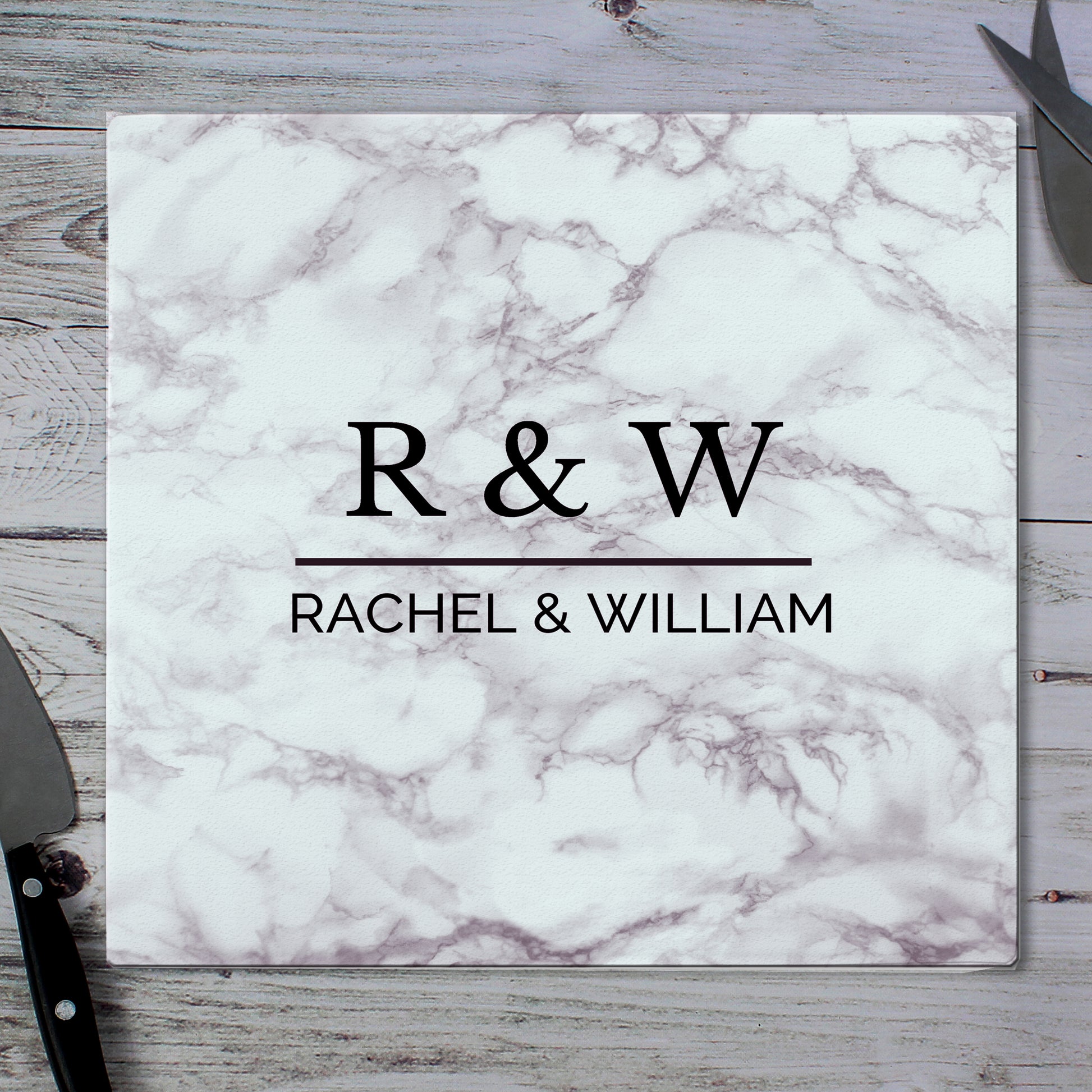 Personalised Marble Effect Glass Chopping Board/Worktop Saver - MK&JD Gifts